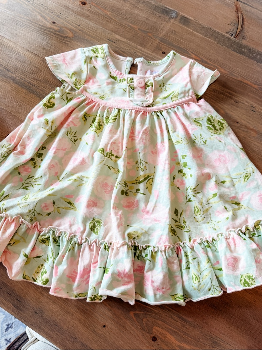 SweetHoney Pink and Green Floral Ruffle Dress